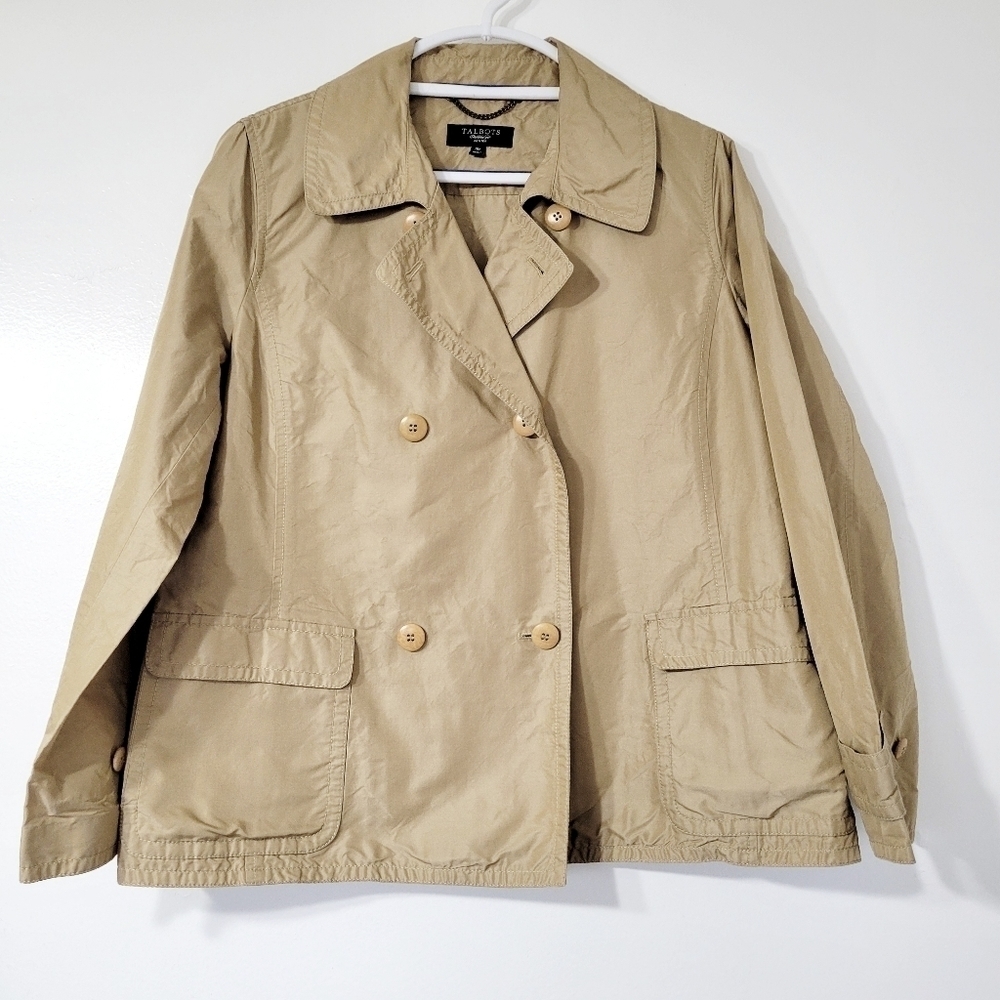 Talbots Tan Button Up Trench Jacket Size 16P - Picture 3 of 11